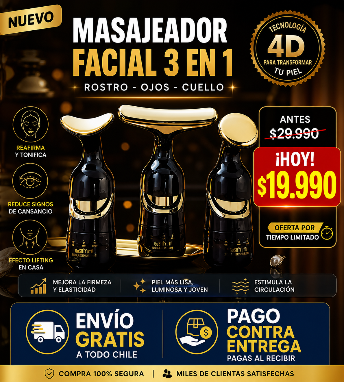 Masajeador Eléctrico Facial 3 en 1